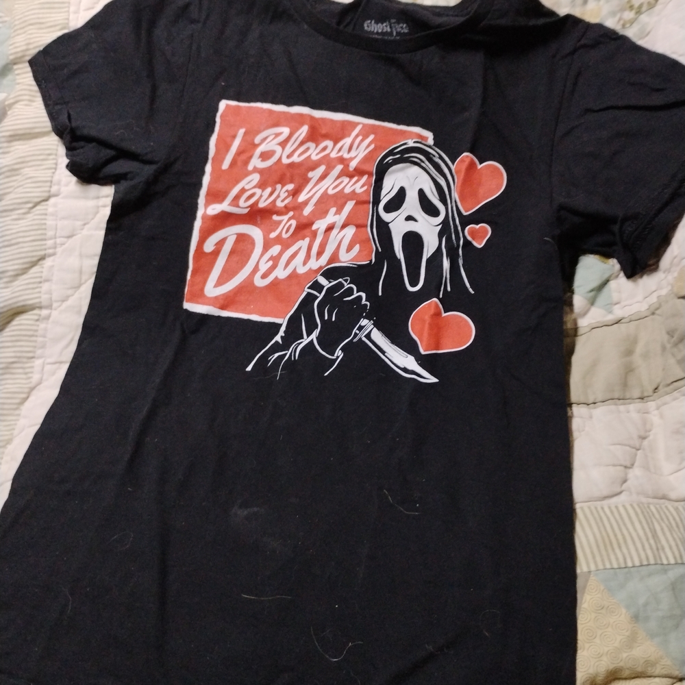 Ghost Face Black Tee with Red Graphic